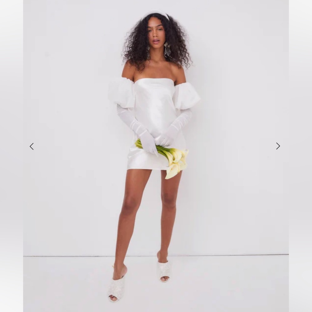 For Love and Lemons Hazel White Mini Dress Gloves Engagement Dress